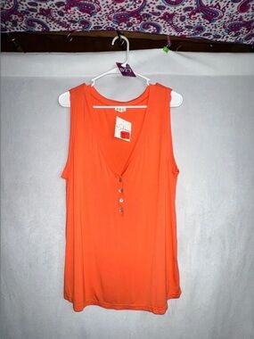 NWT POL Large Sleeveless Orange V-Neck Button Front Women's Top PTP 22"